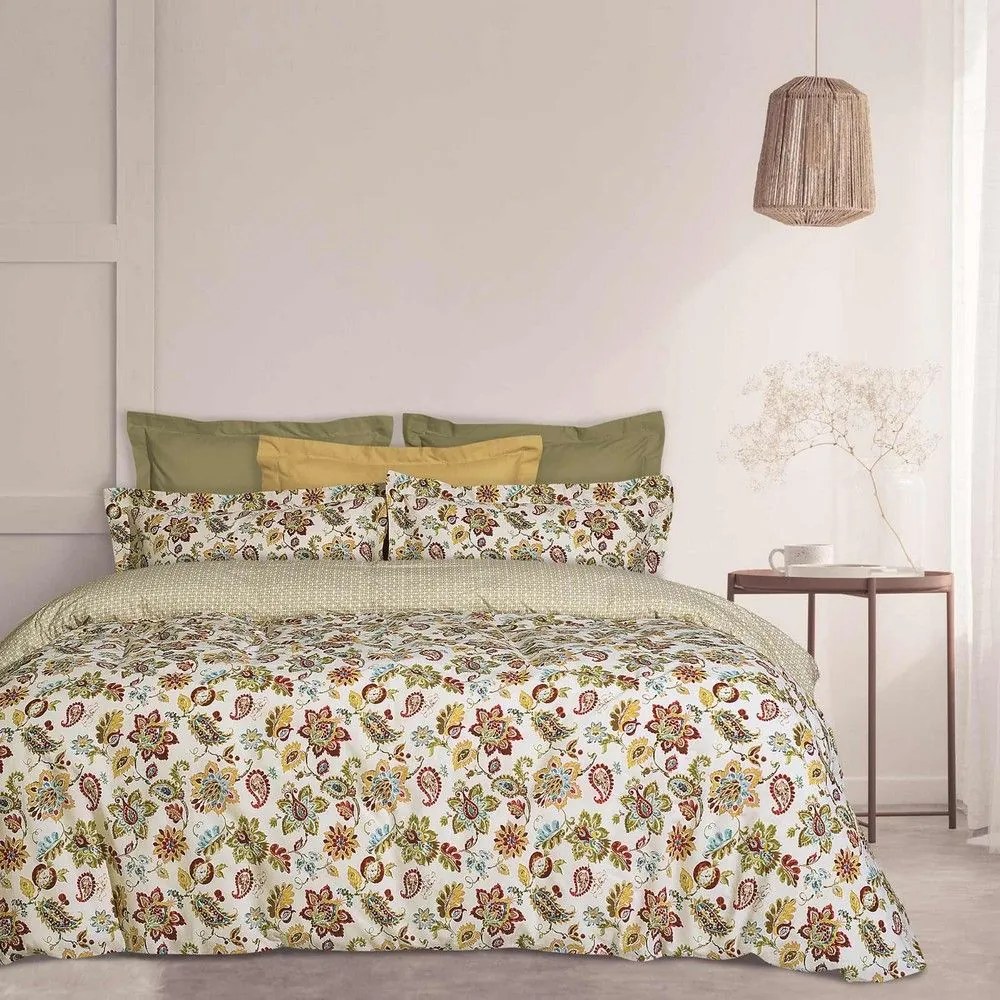 Παπλωματοθήκη 5409 Casual (Σετ 2τμχ) Ecru-Green-Red Das Home Μονό 160x240cm Cotton-Polyester