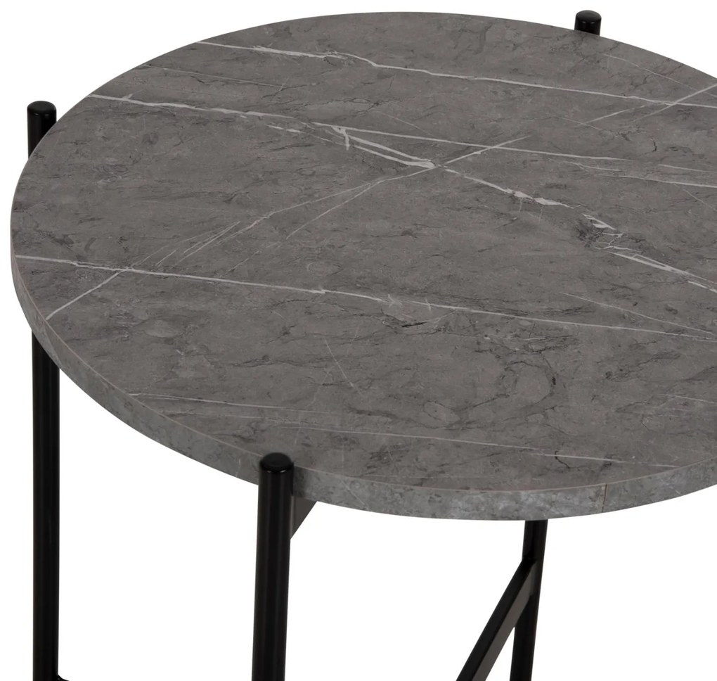 Τραπεζάκι σαλονιού C9589.02 MDF Γκρί Μάρμαρο και Μαύρη Μεταλλική Βάση Φ50x55Υεκ. 50x50x55 εκ.