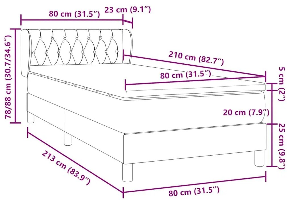 Box Spring κρεβάτι με στρώμα ροζ 80x210 εκ. Βελούδινο - Ροζ