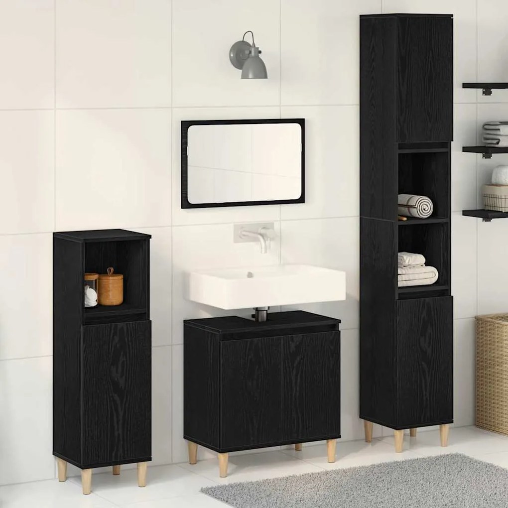 vidaXL Σετ Επίπλων Μπάνιου με αποθήκευση 3 pcs Μαύρο 30 x 30 x 180 cm