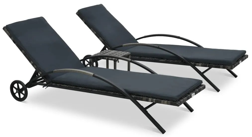 vidaXL Ξαπλώστρες Ανθρακί από Συνθετικό Ρατάν με Τραπέζι