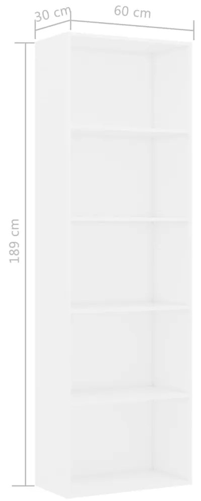 vidaXL Βιβλιοθήκη με 5 Ράφια Λευκή 60 x 30 x 189 εκ. από Επεξ. Ξύλο