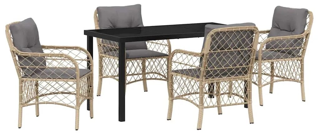 vidaXL Σέτ φαγητού για κήπο με μαξιλάρι 5 pcs Μπεζ συνθετικό ρατάν