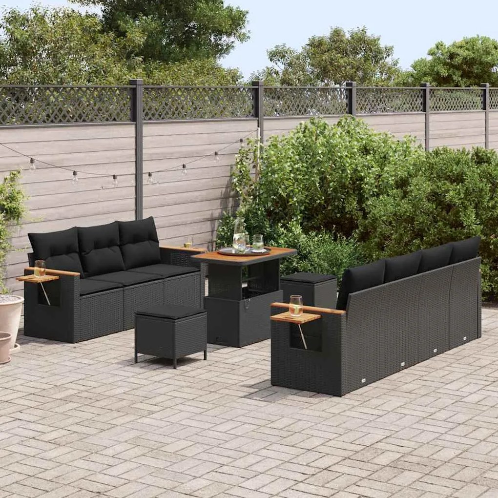 vidaXL Σετ Καναπέ Κήπου με μαξιλάρι 10 pcs Μαύρο 90 x 55 x 71 cm