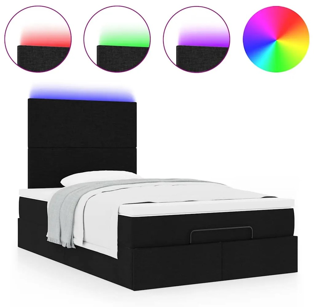 Οθωμανικό κρεβάτι με στρώμα &amp; LEDs Μαύρο 120x200 cm Ύφασμα 3313915