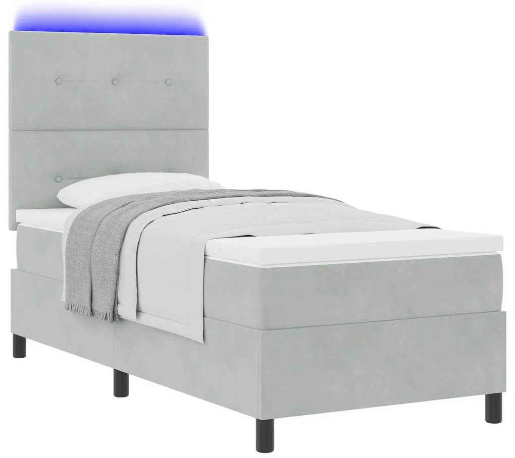 vidaXL Κρεβάτι Box Spring με στρώμα και LED Ανοιχτό γκρι 80x200 εκ. Βελούδο