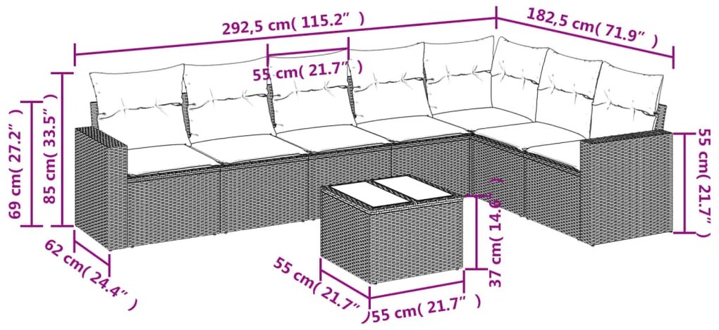 vidaXL Σαλόνι Κήπου 8 Τεμαχίων Μαύρο από Συνθετικό Ρατάν με Μαξιλάρια