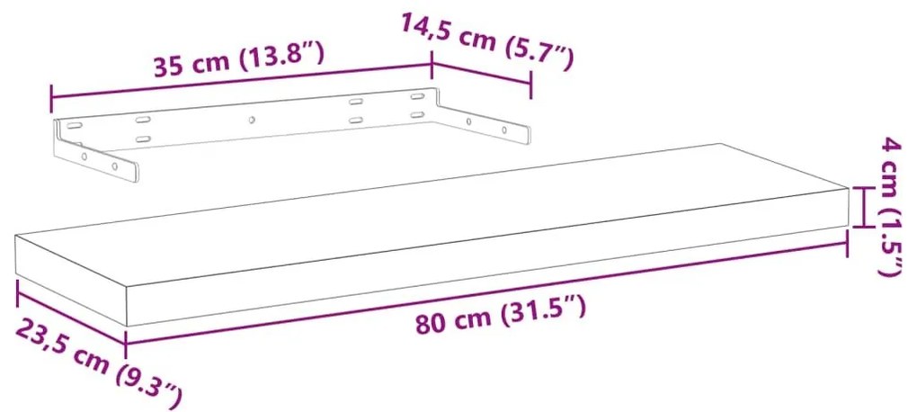 Ράφια Τοίχου 4 τεμ. 80x23,5x4 εκ. Επεξεργασμένο Ξύλο - Καφέ