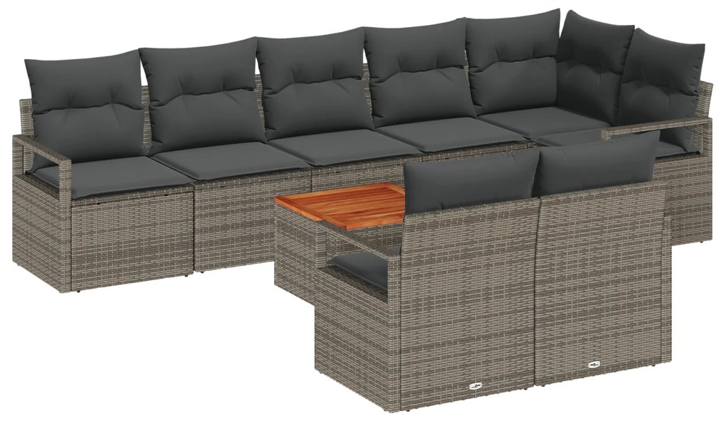 vidaXL Σετ Καναπέ Κήπου 9 pcs Γκρι Μεγάλο Ψάθα & Ατσάλι & Πολυεστέρας