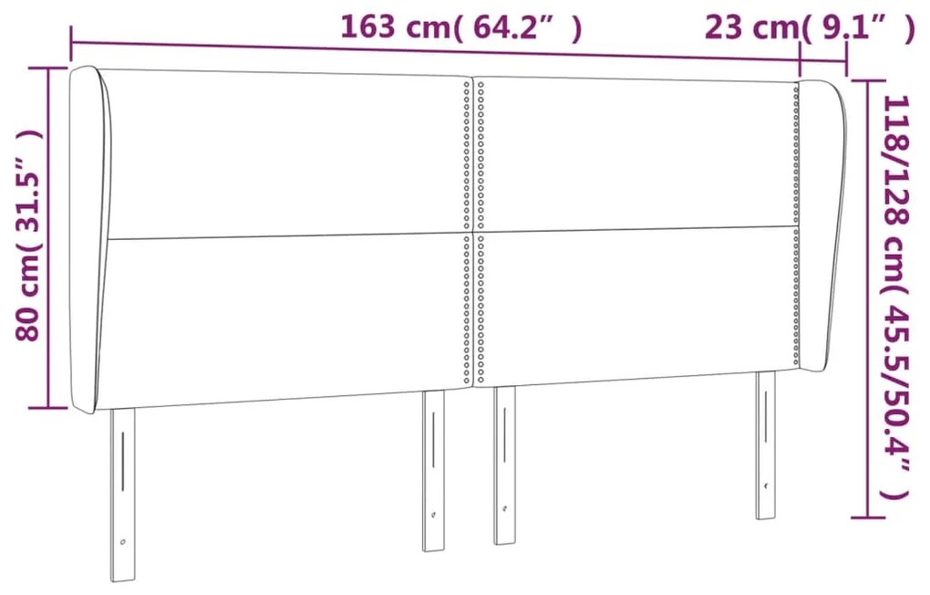 Κεφαλάρι με Πτερύγια Σκούρο Γκρι 163x23x118/128 εκ. Βελούδινο 3117871