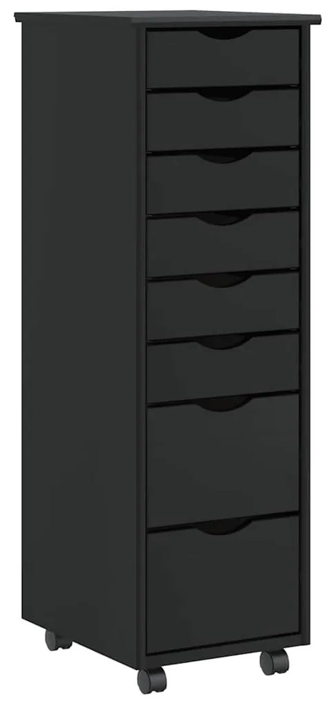 Τροχήλατο ντουλάπι με συρτάρια "MOSS" Μαύρο μασίφ ξύλο πεύκο