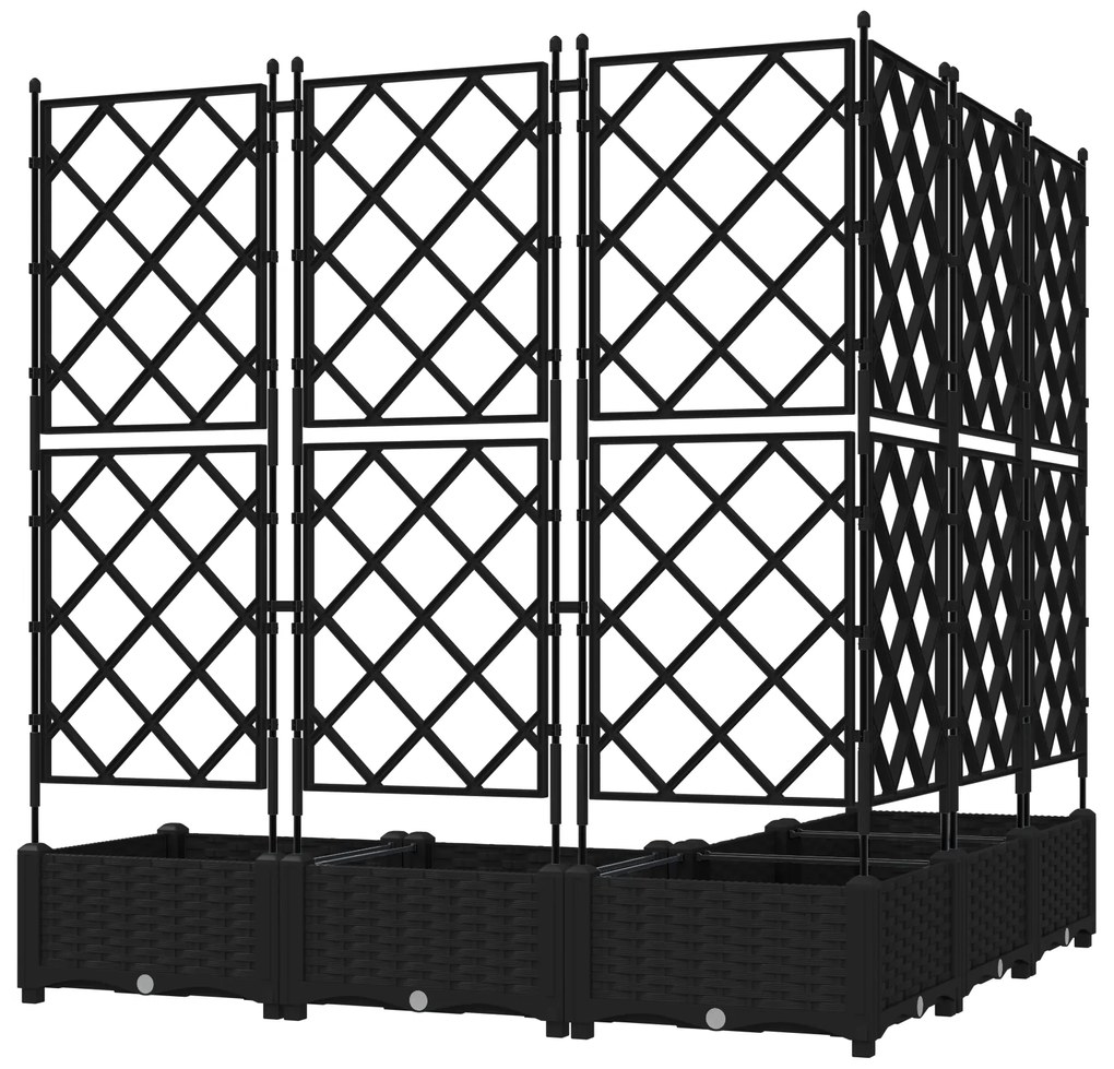 vidaXL Γλάστρα Κήπου με Τρέλις 5 τεμ Μαύρη 120x120x125.5 εκ