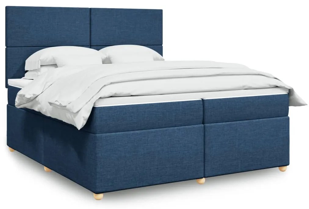 vidaXL Κρεβάτι Boxspring με Στρώμα Μπλε 200x200 εκ. Υφασμάτινο