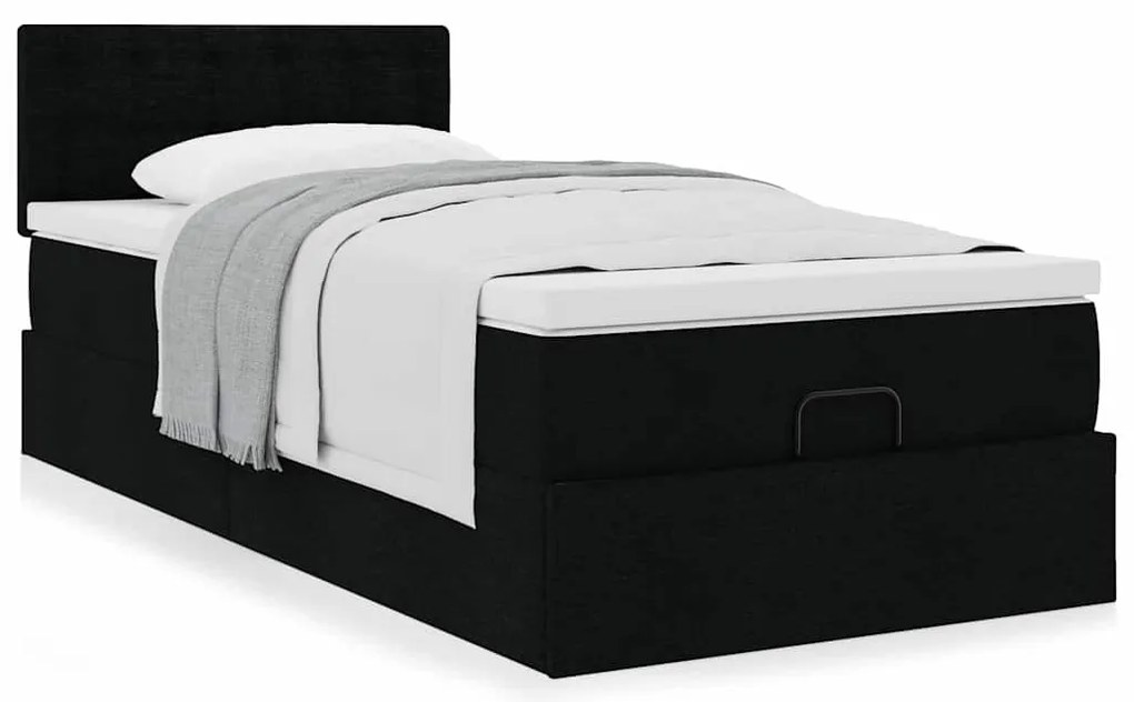 vidaXL Οθωμανικό κρεβάτι με στρώμα Μαύρο 90x200cm Ύφασμα