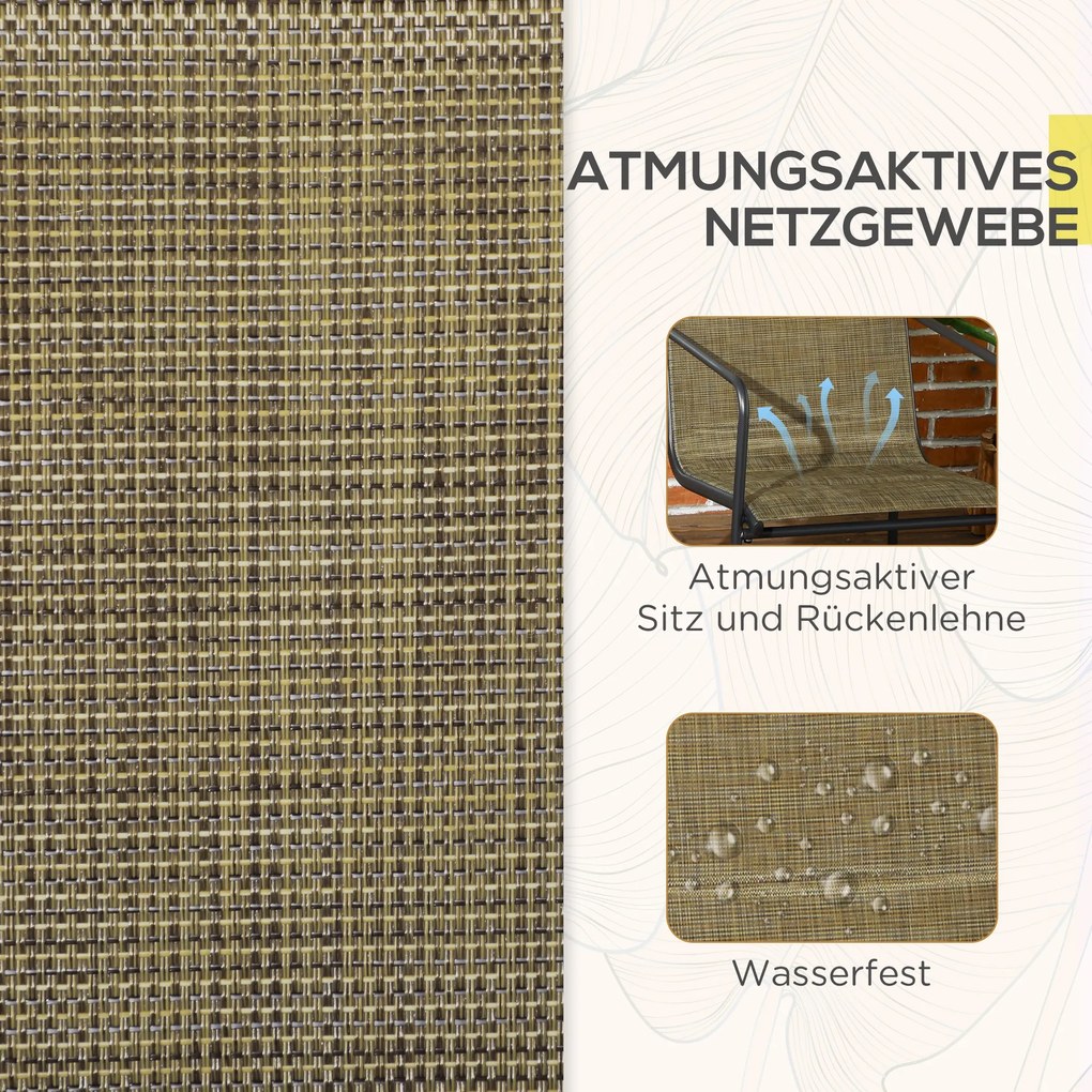 Outsunny Καρέκλα κήπου, σετ 2 τεμαχίων, διαπνέον κάλυμμα, ανθεκτικό μεταλλικό πλαίσιο, 54x66,5x88cm, Μαύρο/Καφέ