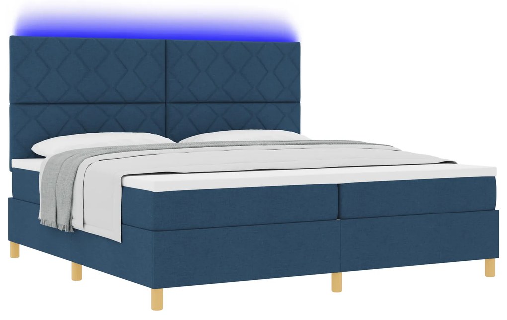 vidaXL Κρεβάτι με Στρώμα & LED Μπλε 200x200 εκ Ύφασμα