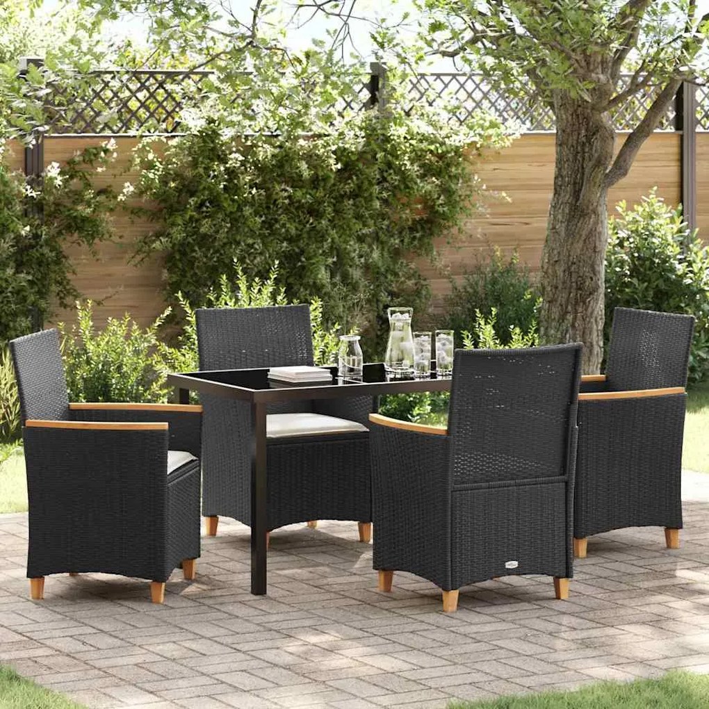 vidaXL Σέτ φαγητού για κήπο 5 pcs Μαύρο συνθετικό ρατάν