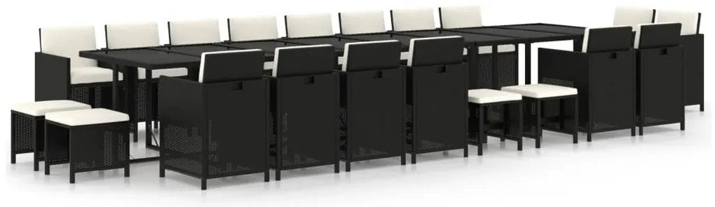 vidaXL Σετ Τραπεζαρίας Κήπου 21 τεμ. Μαύρο Συνθ. Ρατάν με Μαξιλάρια