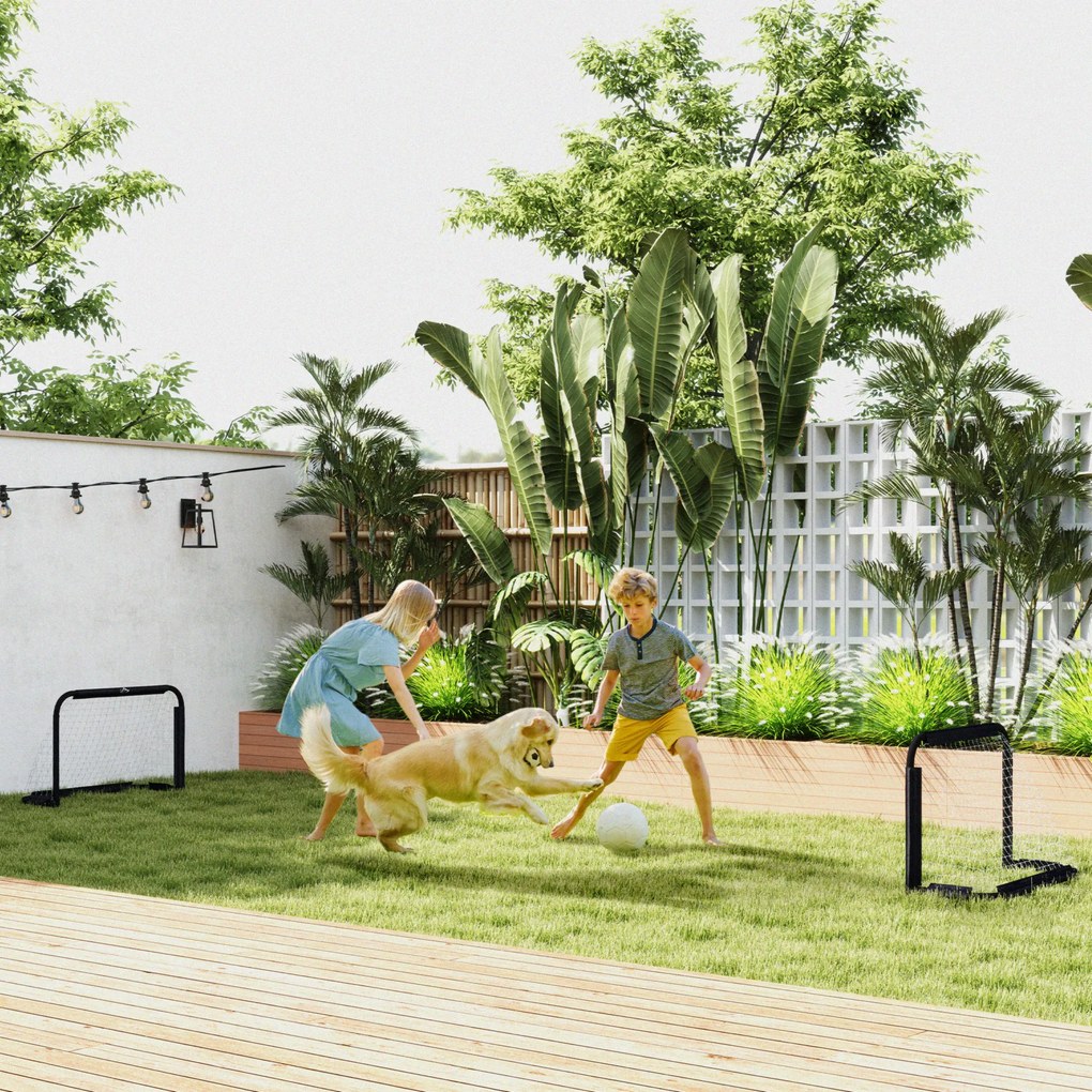 Σετ Τερμάτων Ποδοσφαίρου HOMCOM, 2 αναδιπλούμενα μίνι τέρματα, μεταλλικό πλαίσιο, συμπεριλαμβανομένων εργαλείων, 90 x 36 x 60 εκ., Μαύρο