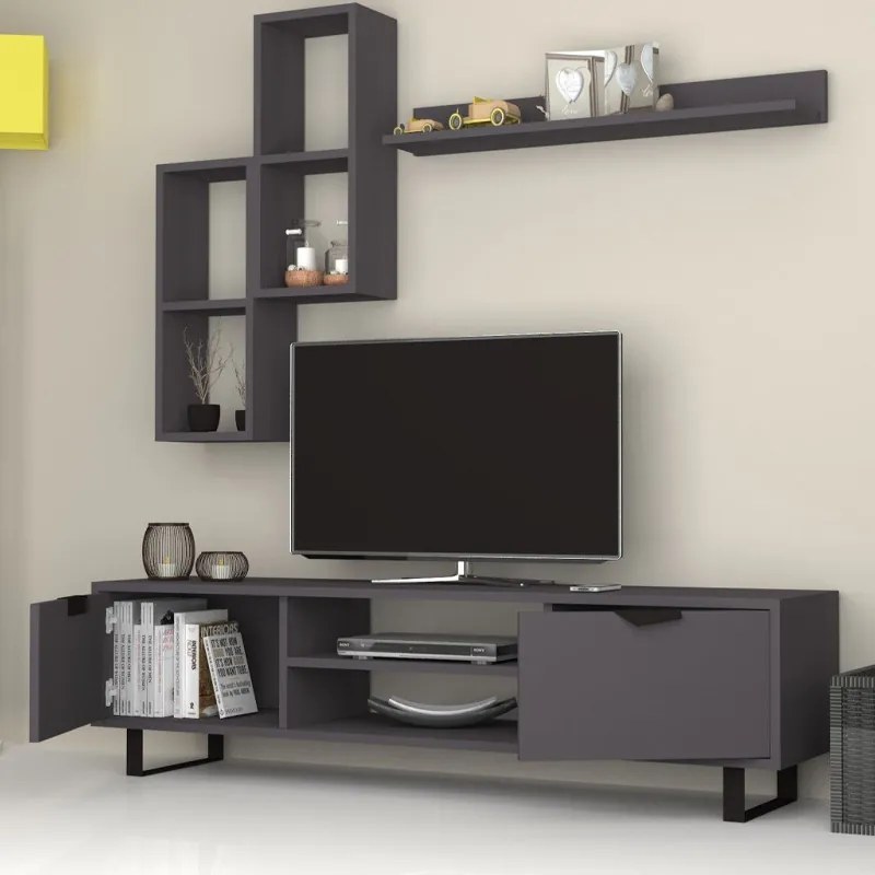 Σύνθεση τηλεόρασης Lonsa Megapap χρώμα ανθρακί 160x35x40εκ.