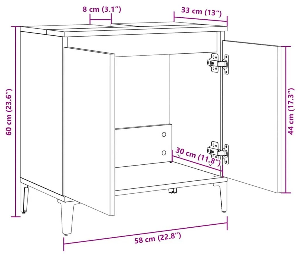 Ντουλάπι Νιπτήρα Sonoma Δρυς 58x33x60 εκ. Επεξεργασμένο Ξύλο - Καφέ