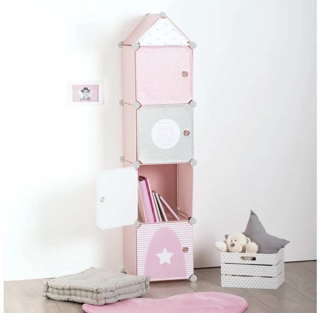 Παιδικό Έπιπλο Οργάνωσης και Αποθήκευσης Atmosphera for Kids με 4 ράφια με πορτάκι, διαστάσεις 34 x 31.5 x 139 cm, σε ροζ και λευκή απόχρωση