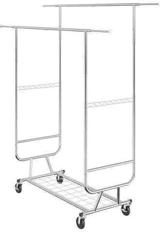VEVOR Heavy Duty Clothes Rack, Double Hanging Rod Clothing Garment Rack for Hanging Clothes, Adjustable Height and Extendable Length Clothing Rack with Bottom Storage Area, 600 lbs Load Capacity