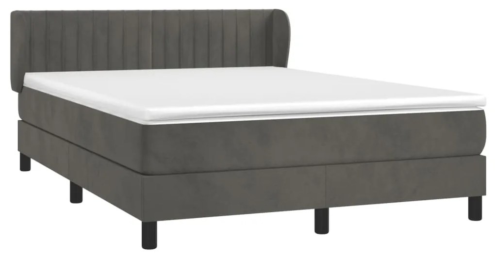 vidaXL Κρεβάτι Boxspring με Στρώμα Σκούρο Γκρι 140x200 εκ. Βελούδινο