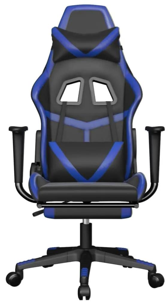 Καρέκλα Gaming Μασάζ Υποπόδιο Μαύρο &amp; Μπλε από Συνθετικό Δέρμα - Μπλε