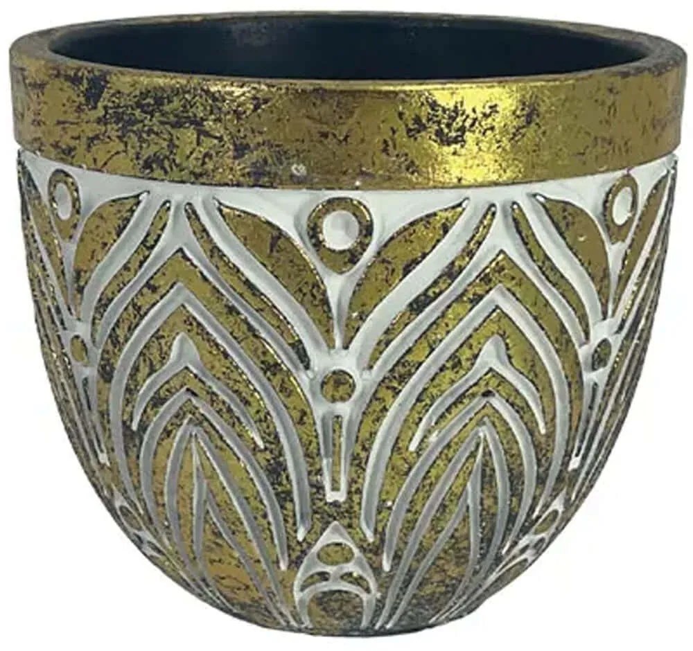 Κασπώ Ανάγλυφα Φύλλα 06-20008 Φ14,5x12,5cm Gold-White Marhome Κεραμικό