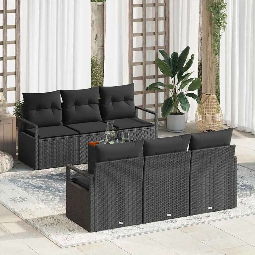 vidaXL Σετ Καναπέ Κήπου με μαξιλάρι 7 pcs Μαύρο Πολυ ράταν