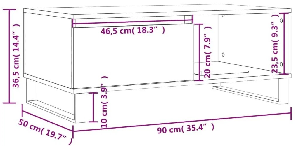 Τραπεζάκι Σαλονιού Καπνιστή Δρυς 90x50x36,5 εκ. Επεξεργ. Ξύλο - Καφέ