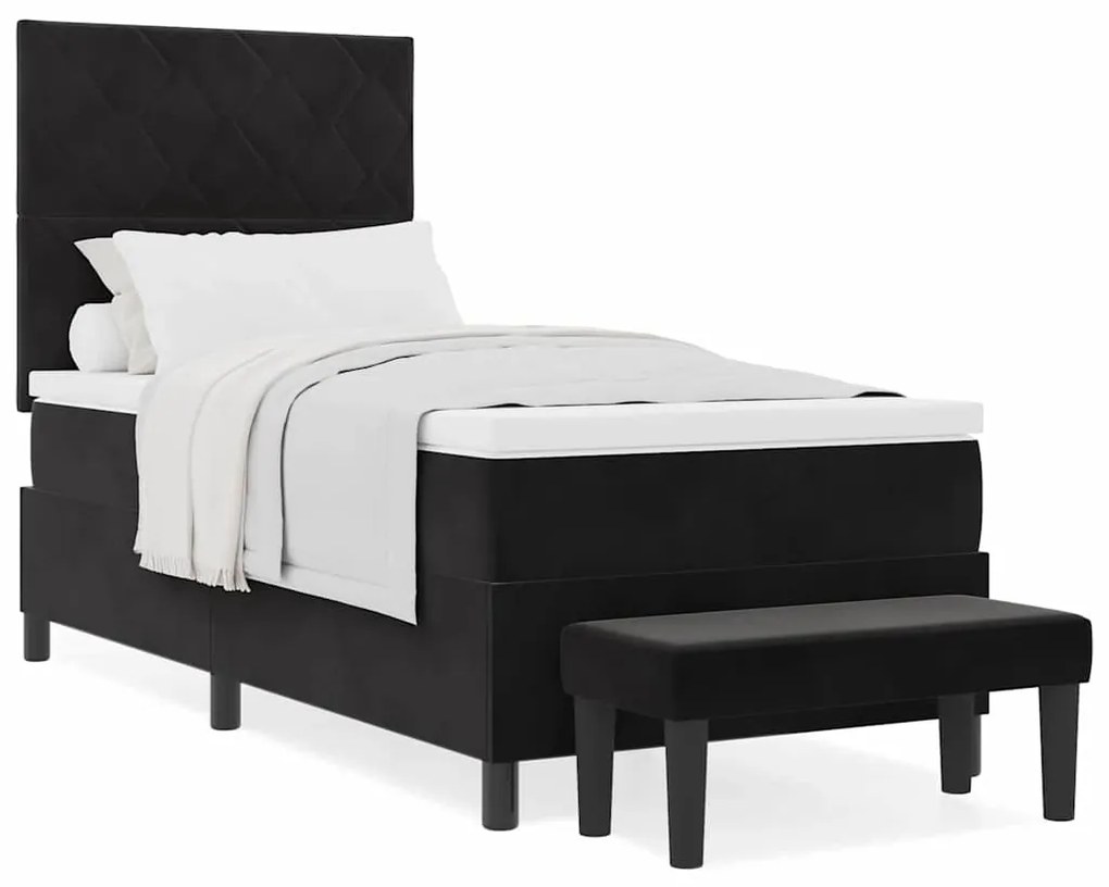 vidaXL Κρεβάτι με ελατήρια με στρώμα Μαύρο 100 x 200 cm Βελούδο