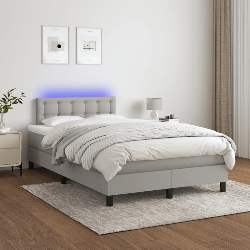 3133461 vidaXL Κρεβάτι Boxspring με Στρώμα &amp; LED Αν.Γκρι 120x200 εκ Υφασμάτινο Γκρι, 1 Τεμάχιο