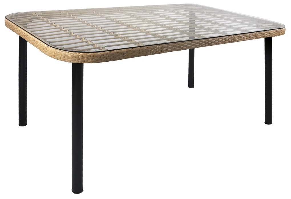Τραπέζι Κήπου ArteLibre AMPIUS Φυσικό/Μαύρο Μέταλλο/Rattan/Γυαλί 160x90x73cm-14510029