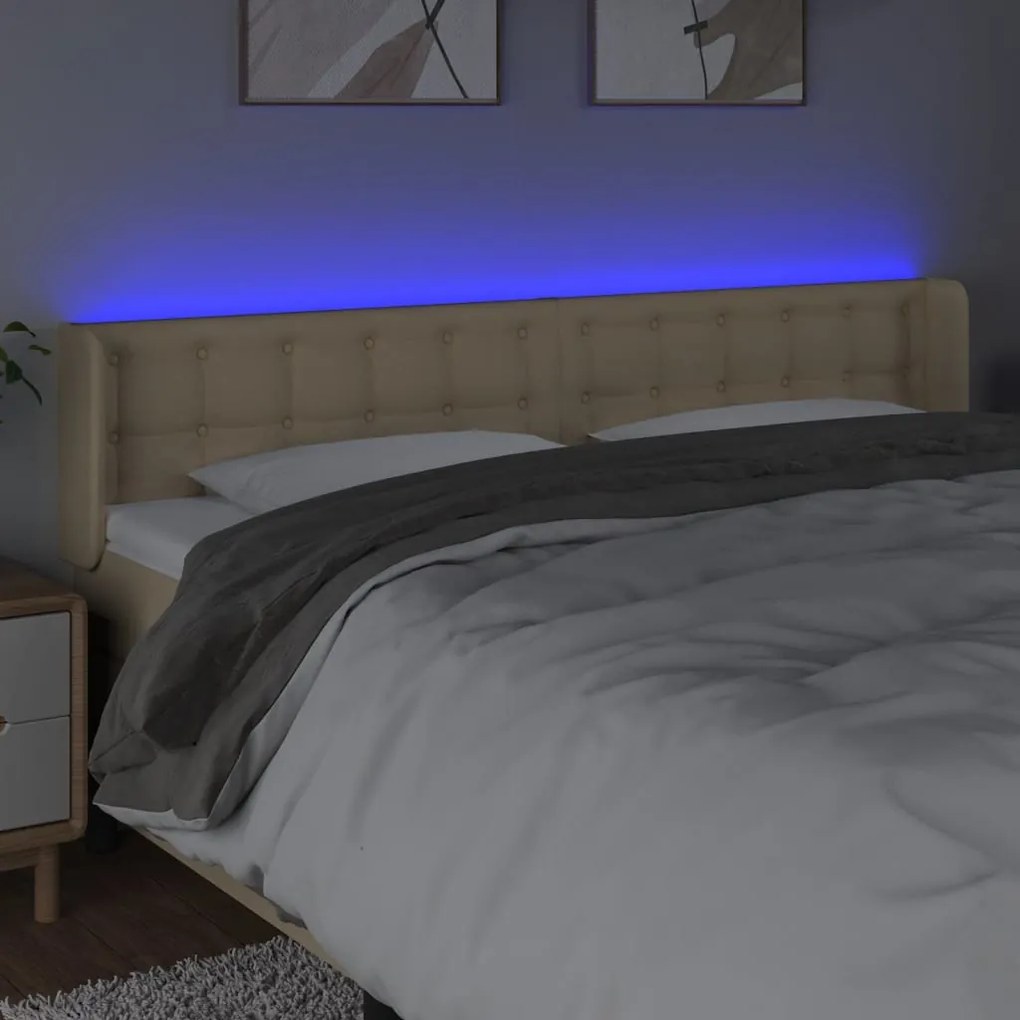vidaXL Κεφαλάρι Κρεβατιού LED Κρεμ 183x16x78/88 εκ. Υφασμάτινο