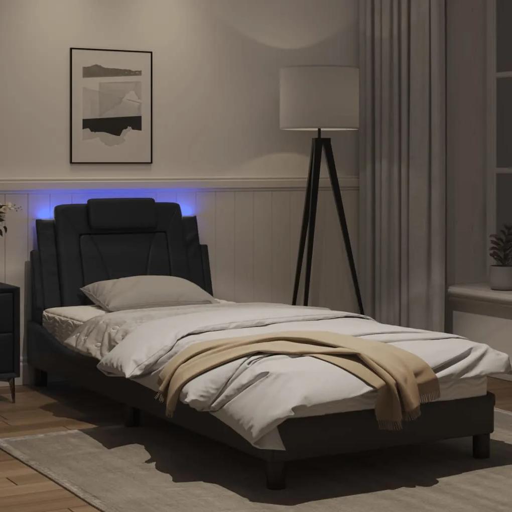 Πλαίσιο Κρεβατιού με LED Μαύρο 90x190 εκ. Συνθετικό Δέρμα - Μαύρο