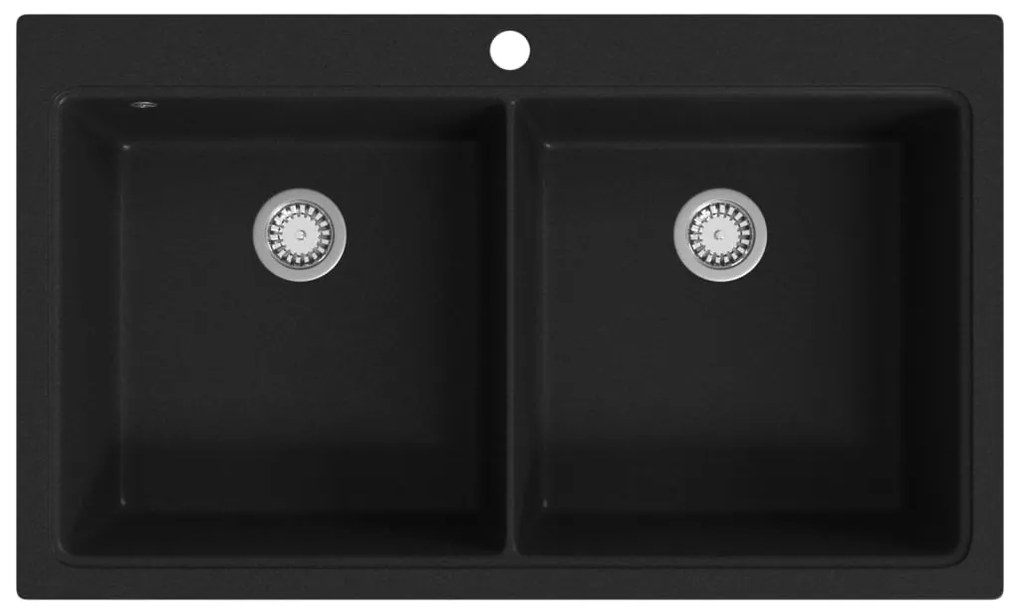 Νεροχύτης Ένθετος με Διπλή Γούρνα Μαύρος Γρανιτένιος