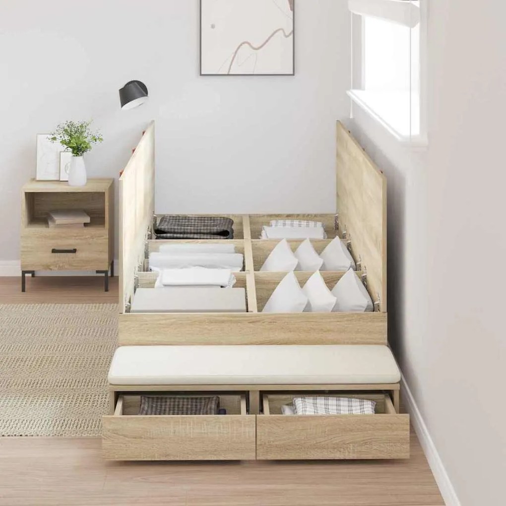 vidaXL Κρεβάτι με αποθηκευτικό χώρο με συρτάρι Δρύς Sonoma 75 cm