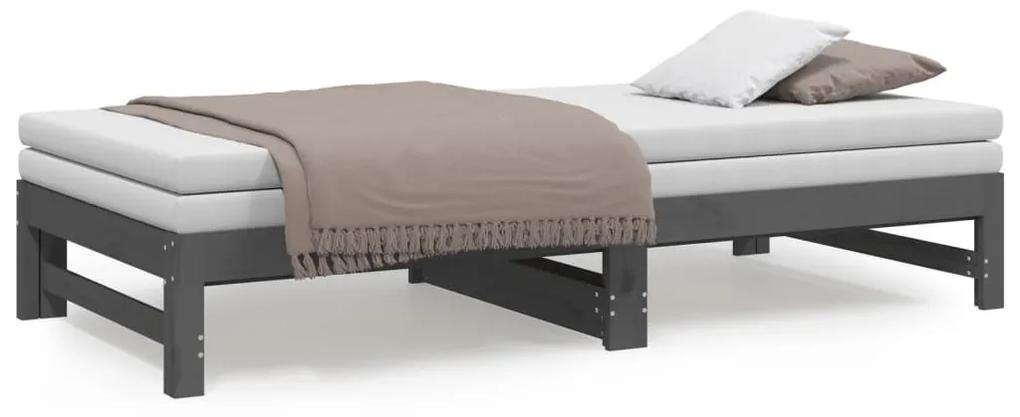 vidaXL Καναπές Κρεβάτι Συρόμενος Γκρι 2x(90x190) εκ. Μασίφ Ξύλο Πεύκου
