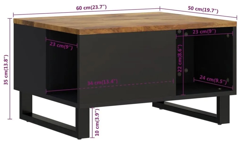 Τραπεζάκι Σαλονιού 60 x 50 x 35 εκ. από Μασίφ Ξύλο Μάνγκο - Καφέ