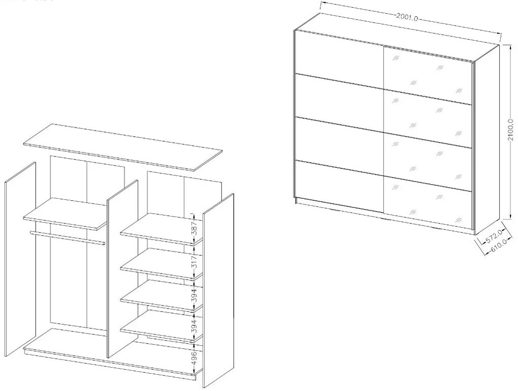 Ντουλάπα Συρόμενη Delta II-200 x 61 x 210 εκ.-Λευκό