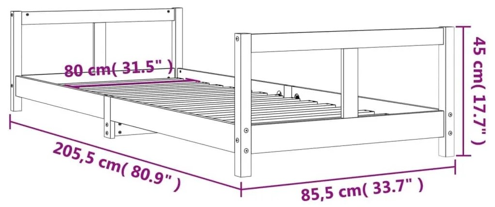 Πλαίσιο Παιδικού Κρεβατιού Μαύρο 80 x 200 εκ. Μασίφ Ξύλο Πεύκου - Μαύρο