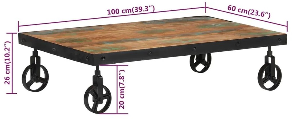 Τραπέζι Σαλονιού με Τροχούς 100x60x26 εκ. Μασίφ Ανακυκλ. Ξύλο - Καφέ