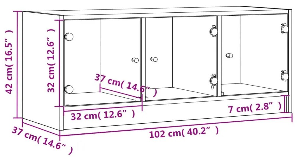 Έπιπλο Τηλεόρασης Λευκό 102x37x42 εκ. με Γυάλινες Πόρτες - Λευκό