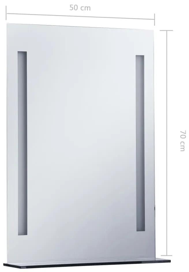 Καθρέφτης Μπάνιου Τοίχου με LED &amp; Ράφι 50 x 70 εκ. - Ασήμι