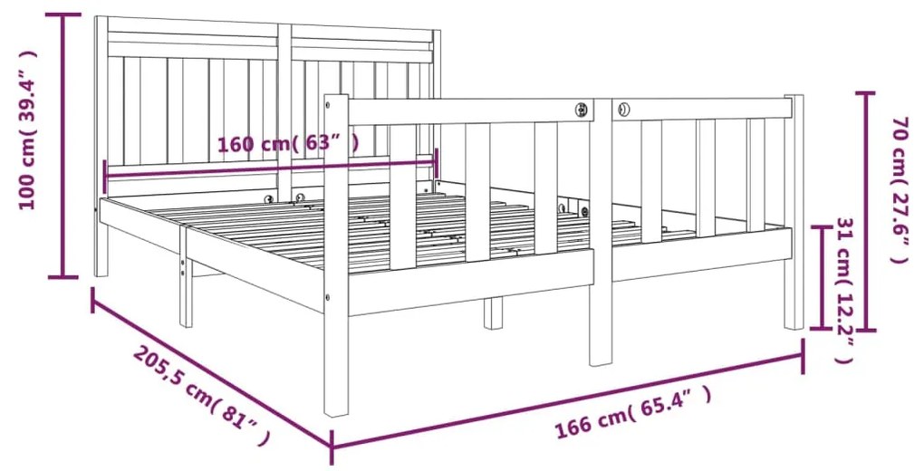 Πλαίσιο Κρεβατιού 160 x 200 εκ. από Μασίφ Ξύλο Πεύκου - Καφέ