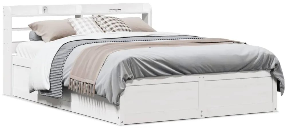 Πλαίσιο Κρεβατιού Κεφαλάρι Λευκό 150x200εκ Μασίφ Πεύκο