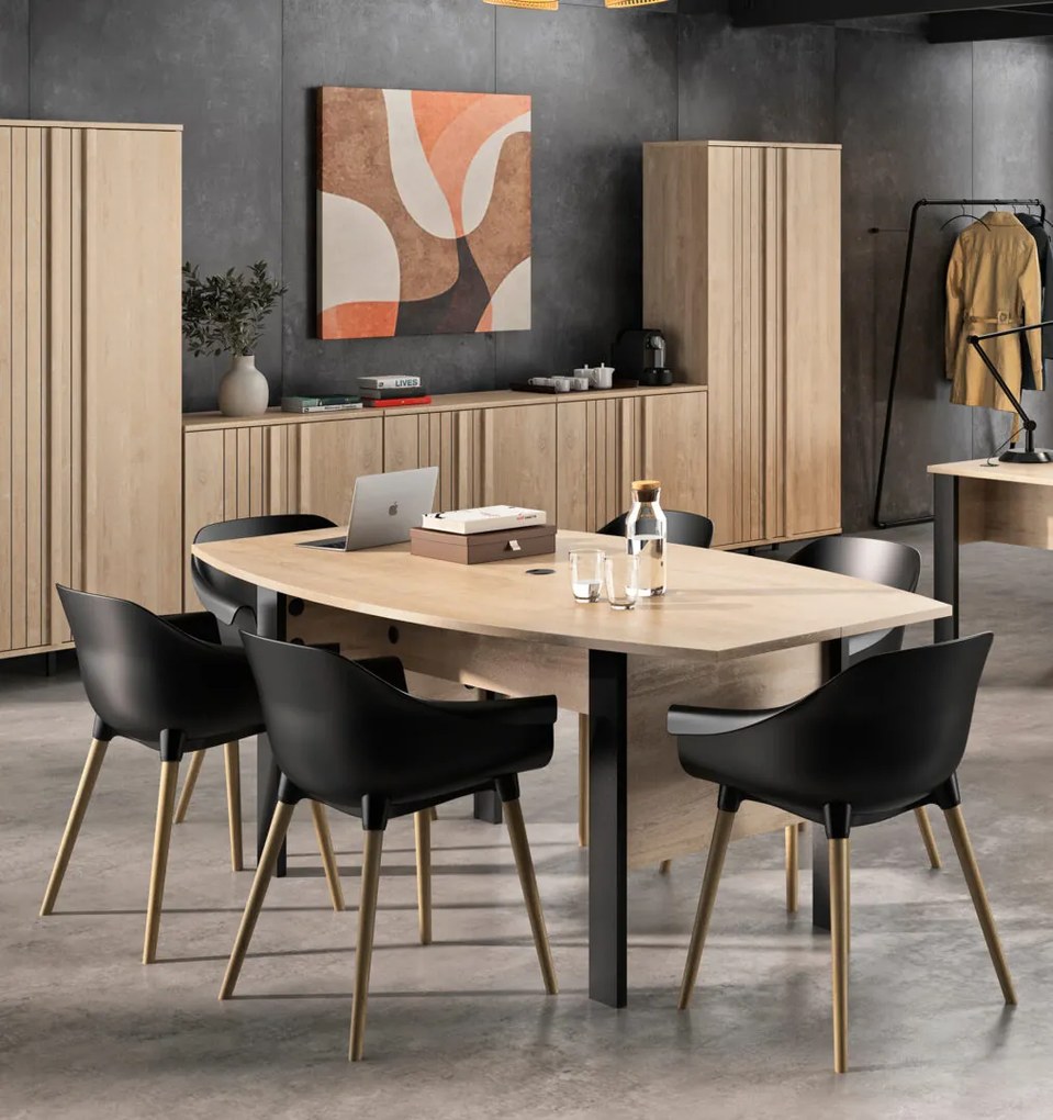 Faro τραπέζι meeting τύπου &quot;barrel&quot; 200x100x76εκ. Blond Oak / Black