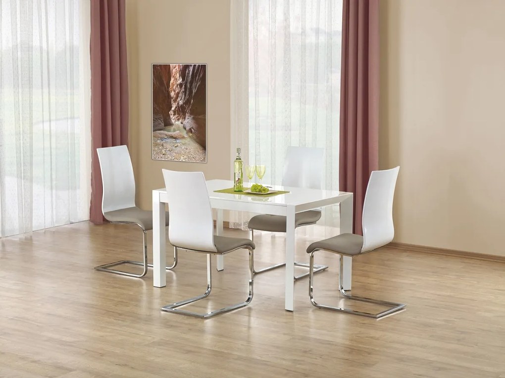 Τραπέζι Houston 124, Γυαλιστερό λευκό, 76x80x130cm, Επιμήκυνση, Ινοσανίδες μέσης πυκνότητας, Μέταλλο